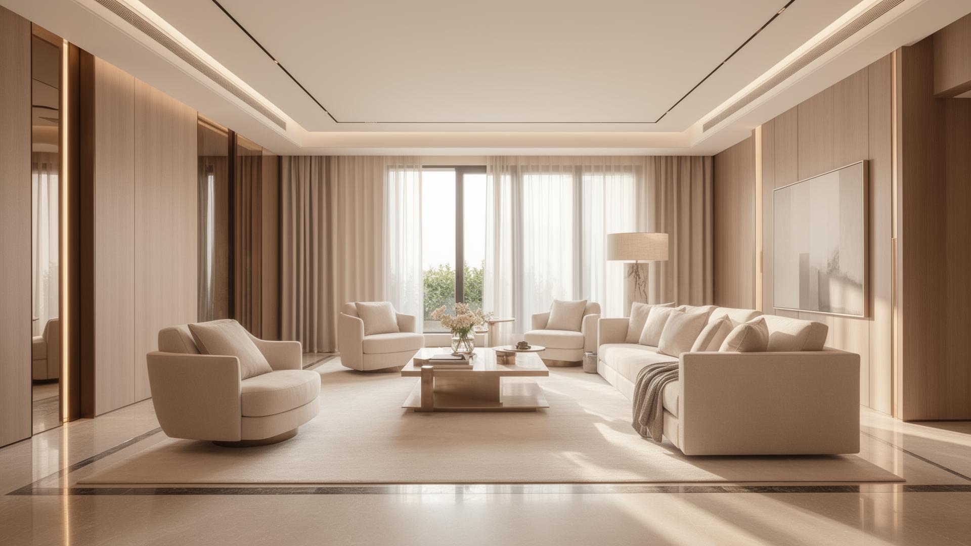 Luksuzan minimalistički interijer dnevnog boravka